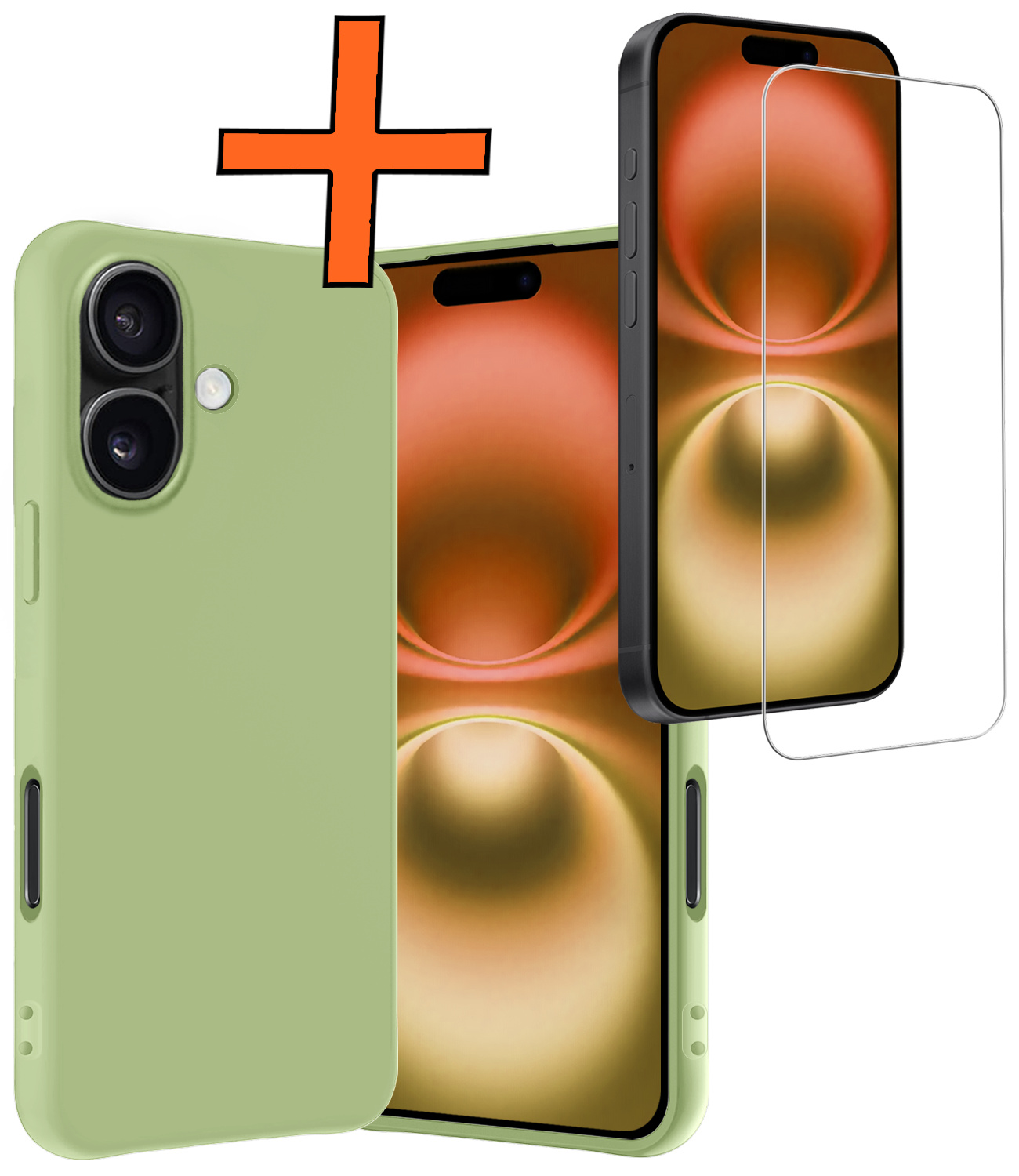 Nomfy Hoesje Geschikt voor iPhone 16 Plus Hoesje Siliconen Cover Case Met Screenprotector - Hoes Geschikt voor iPhone 16 Plus Hoes Back Case - Groen