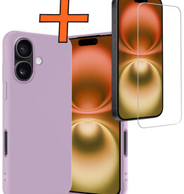 Nomfy Nomfy iPhone 16 Plus Hoesje Siliconen Met Screenprotector Met Dichte Notch - Lila
