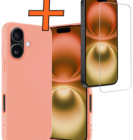 Nomfy Nomfy iPhone 16 Plus Hoesje Siliconen Met Screenprotector Met Dichte Notch - Perzik