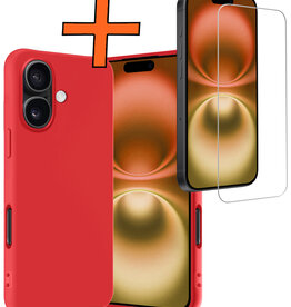 Nomfy Nomfy iPhone 16 Plus Hoesje Siliconen Met Screenprotector Met Dichte Notch - Rood