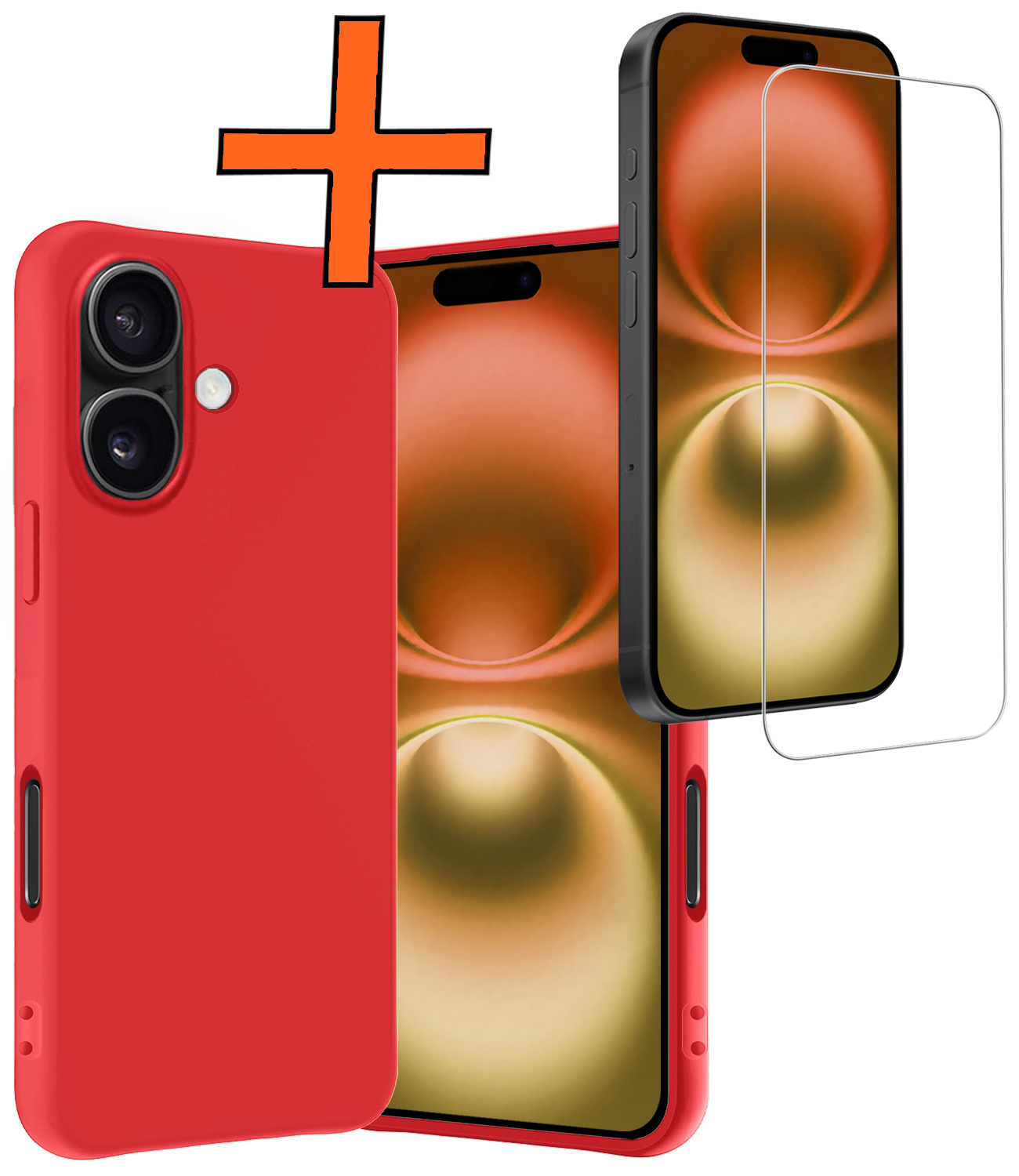 Nomfy Hoesje Geschikt voor iPhone 16 Plus Hoesje Siliconen Cover Case Met Screenprotector - Hoes Geschikt voor iPhone 16 Plus Hoes Back Case - Rood