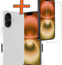 Nomfy Nomfy iPhone 16 Plus Hoesje Siliconen Met Screenprotector Met Dichte Notch - Wit