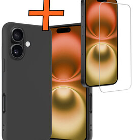 Nomfy Nomfy iPhone 16 Plus Hoesje Siliconen Met Screenprotector Met Dichte Notch - Zwart