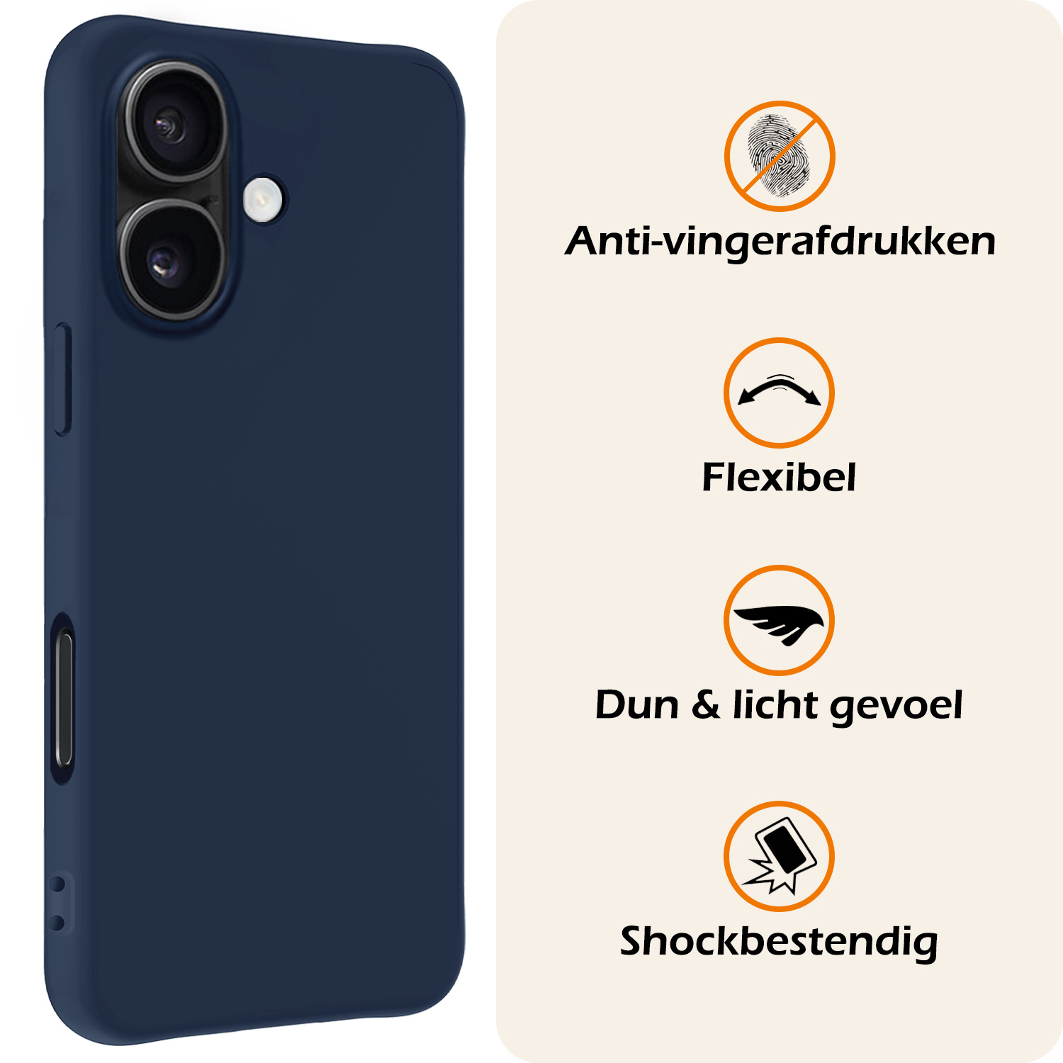 Nomfy Hoesje Geschikt voor iPhone 16 Plus Hoesje Siliconen Cover Case Met 2x Screenprotector - Hoes Geschikt voor iPhone 16 Plus Hoes Back Case - Donkerblauw