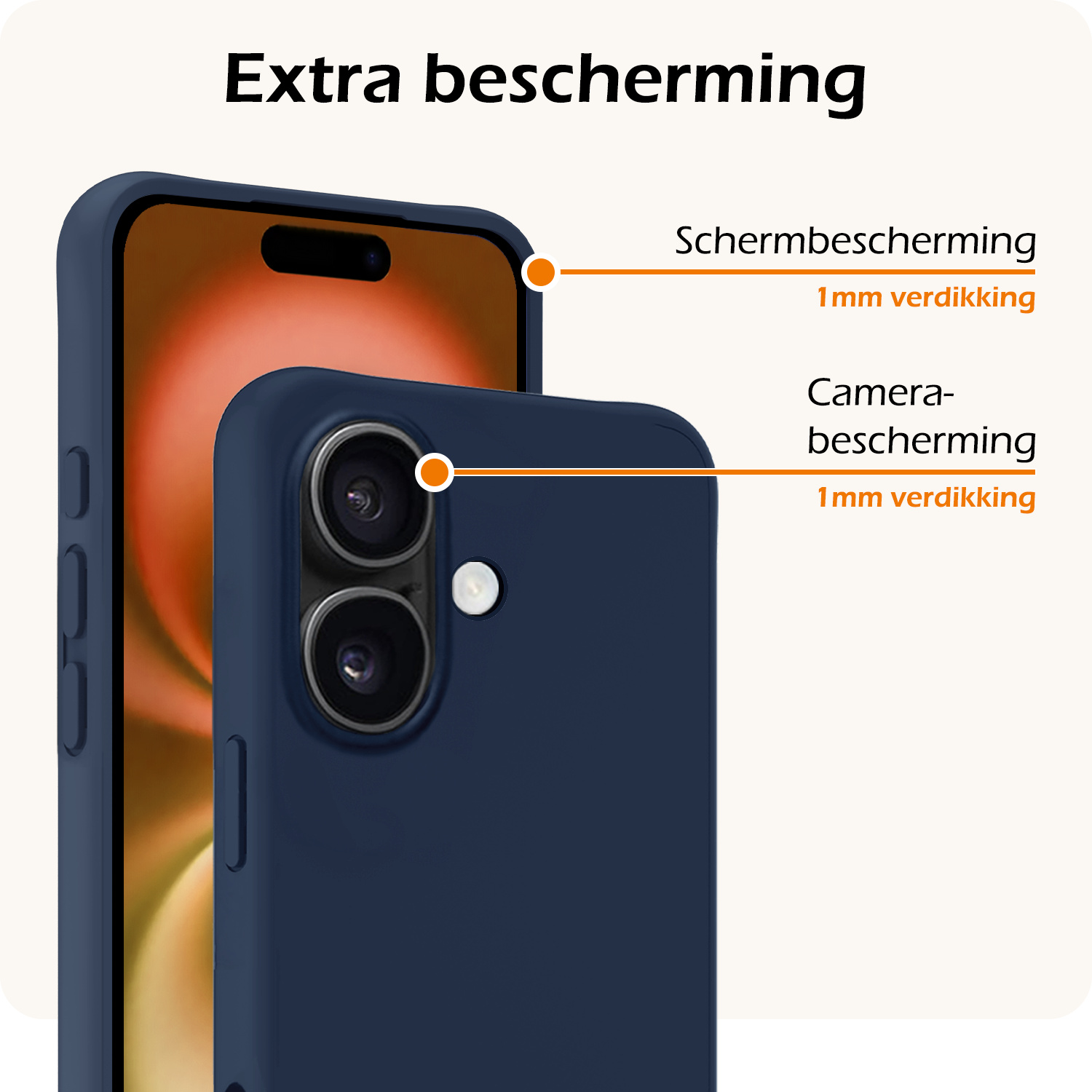 Nomfy Hoesje Geschikt voor iPhone 16 Plus Hoesje Siliconen Cover Case Met 2x Screenprotector - Hoes Geschikt voor iPhone 16 Plus Hoes Back Case - Donkerblauw