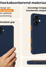 Nomfy Hoesje Geschikt voor iPhone 16 Plus Hoesje Siliconen Cover Case Met 2x Screenprotector - Hoes Geschikt voor iPhone 16 Plus Hoes Back Case - Donkerblauw