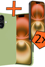 Nomfy Hoesje Geschikt voor iPhone 16 Plus Hoesje Siliconen Cover Case Met 2x Screenprotector - Hoes Geschikt voor iPhone 16 Plus Hoes Back Case - Groen
