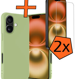 Nomfy Nomfy iPhone 16 Plus Hoesje Siliconen Met 2x Screenprotector Met Dichte Notch - Groen