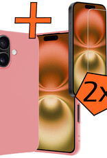 Nomfy Hoesje Geschikt voor iPhone 16 Plus Hoesje Siliconen Cover Case Met 2x Screenprotector - Hoes Geschikt voor iPhone 16 Plus Hoes Back Case - Lichtroze