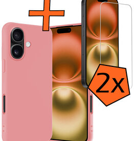 Nomfy Nomfy iPhone 16 Plus Hoesje Siliconen Met 2x Screenprotector Met Dichte Notch - Lichtroze