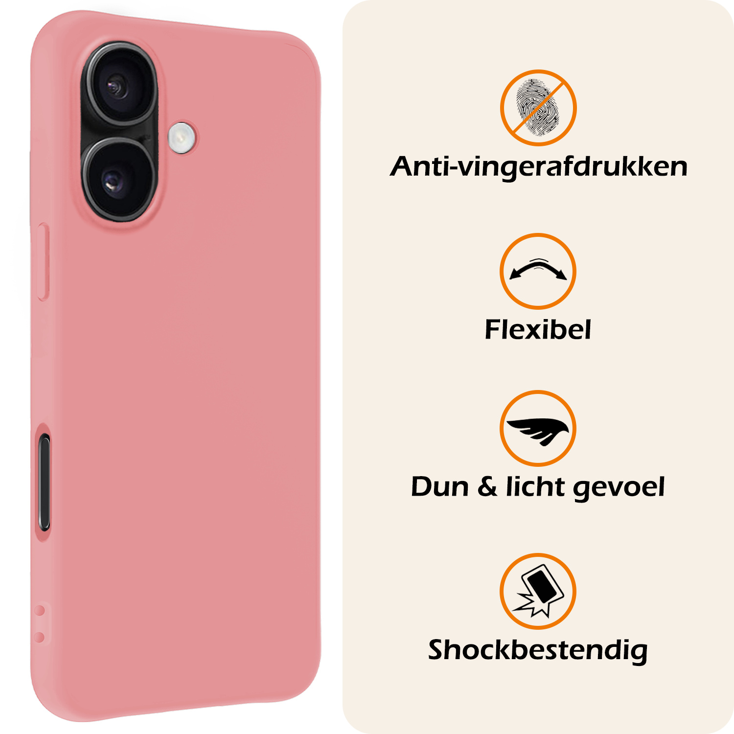 Nomfy Hoesje Geschikt voor iPhone 16 Plus Hoesje Siliconen Cover Case Met 2x Screenprotector - Hoes Geschikt voor iPhone 16 Plus Hoes Back Case - Lichtroze
