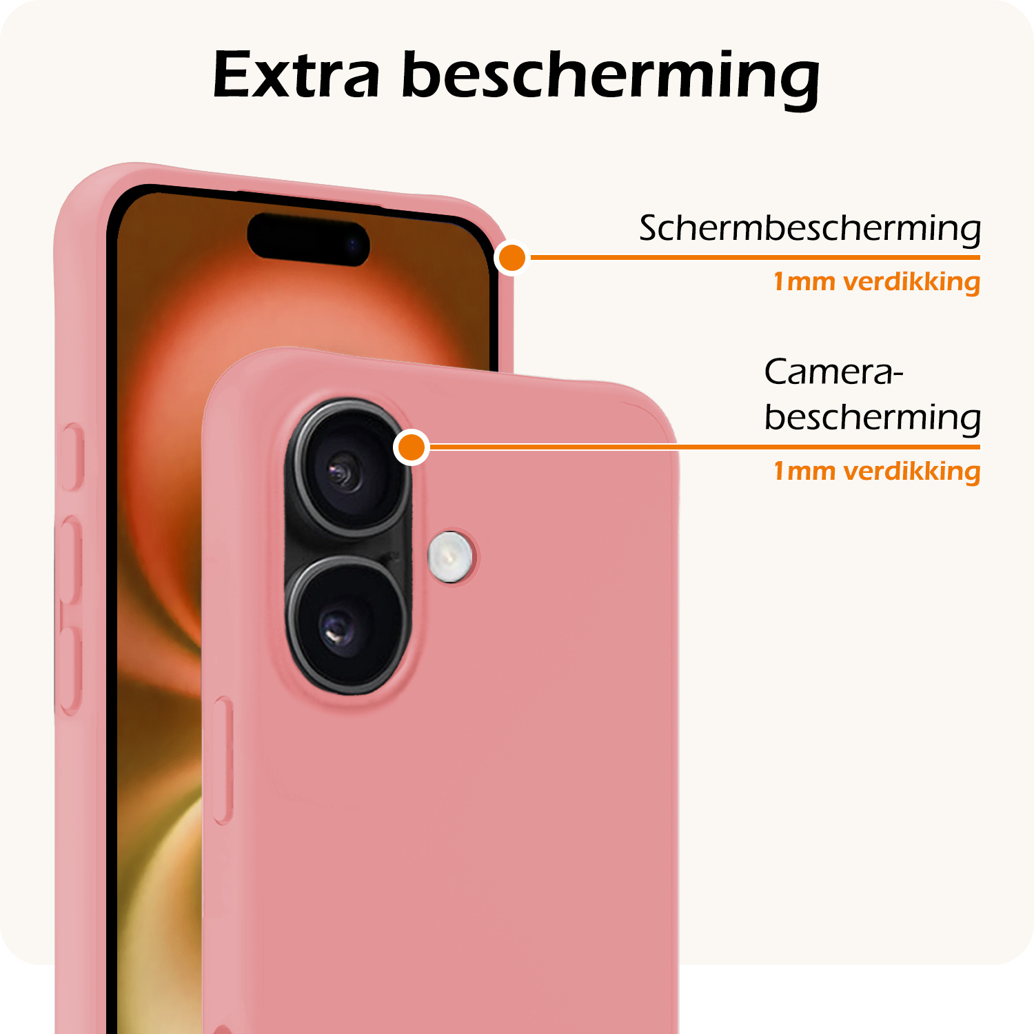 Nomfy Hoesje Geschikt voor iPhone 16 Plus Hoesje Siliconen Cover Case Met 2x Screenprotector - Hoes Geschikt voor iPhone 16 Plus Hoes Back Case - Lichtroze
