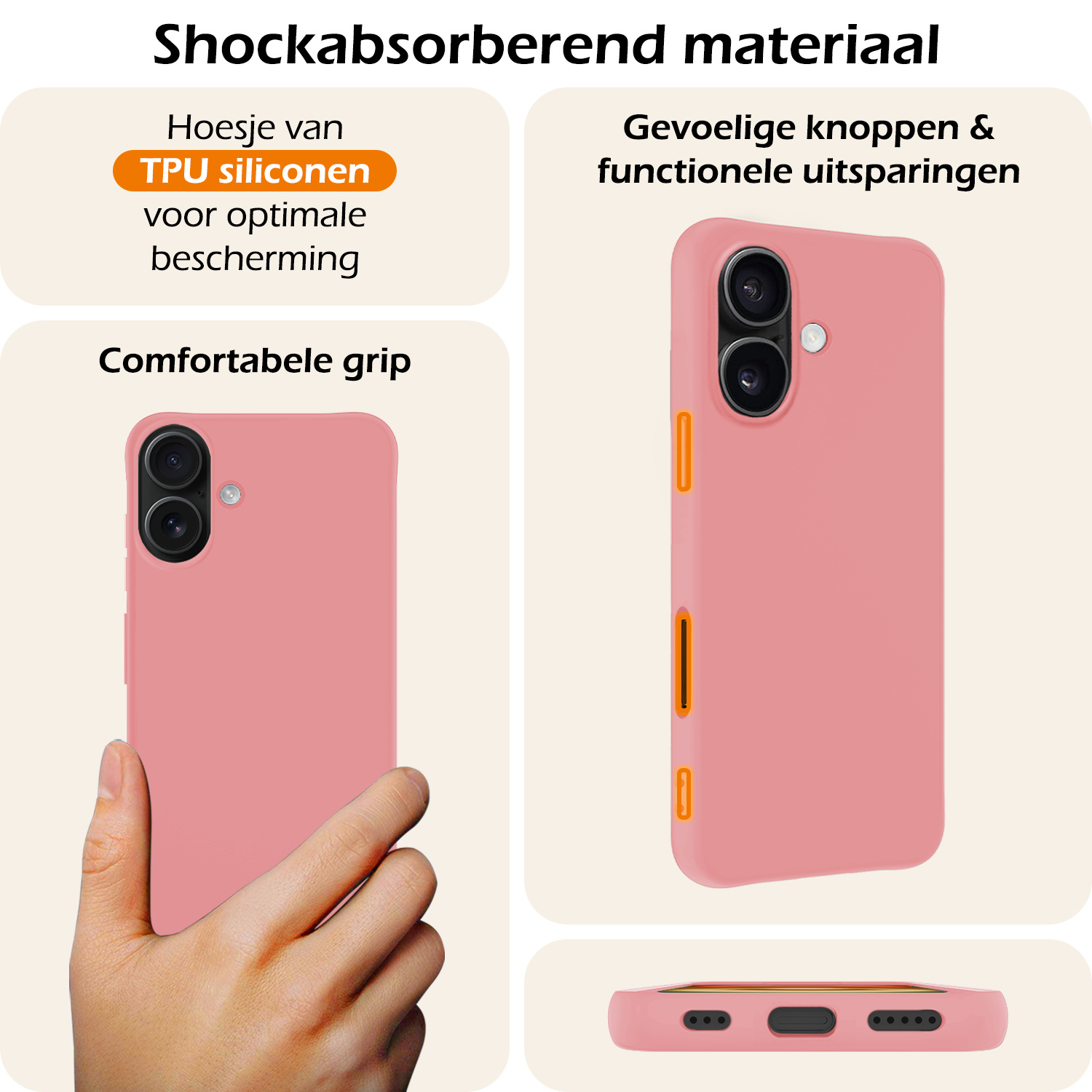 Nomfy Hoesje Geschikt voor iPhone 16 Plus Hoesje Siliconen Cover Case Met 2x Screenprotector - Hoes Geschikt voor iPhone 16 Plus Hoes Back Case - Lichtroze