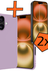 Nomfy Hoesje Geschikt voor iPhone 16 Plus Hoesje Siliconen Cover Case Met 2x Screenprotector - Hoes Geschikt voor iPhone 16 Plus Hoes Back Case - Lila