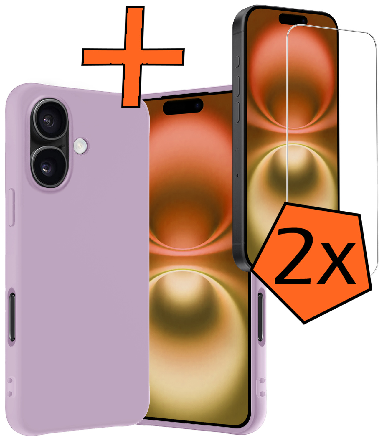 Nomfy Hoesje Geschikt voor iPhone 16 Plus Hoesje Siliconen Cover Case Met 2x Screenprotector - Hoes Geschikt voor iPhone 16 Plus Hoes Back Case - Lila