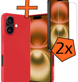 Nomfy Nomfy iPhone 16 Plus Hoesje Siliconen Met 2x Screenprotector Met Dichte Notch - Rood