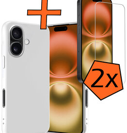 Nomfy Nomfy iPhone 16 Plus Hoesje Siliconen Met 2x Screenprotector Met Dichte Notch - Wit
