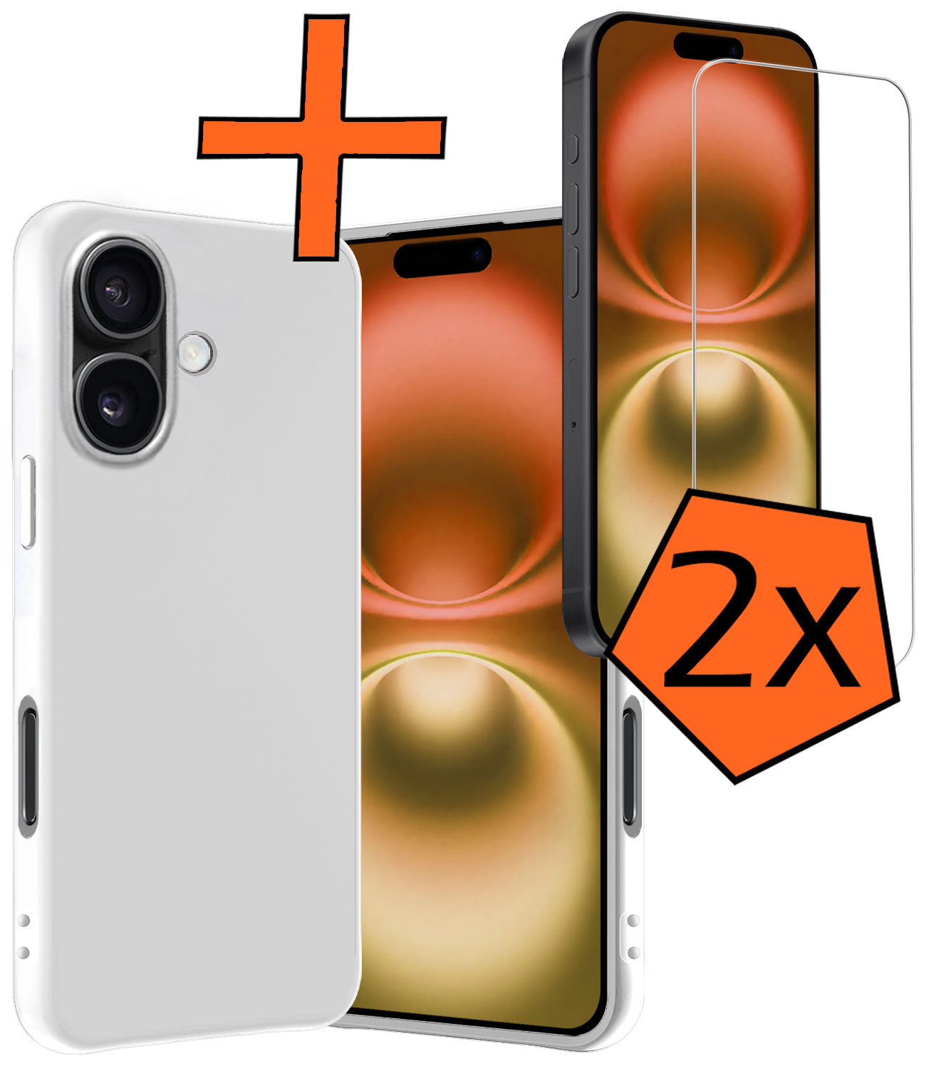 Nomfy Hoesje Geschikt voor iPhone 16 Plus Hoesje Siliconen Cover Case Met 2x Screenprotector - Hoes Geschikt voor iPhone 16 Plus Hoes Back Case - Wit