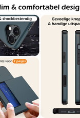 Nomfy Hoesje Geschikt voor iPhone 16 Hoesje Pasjeshouder Shockproof Hard Case - Hoesje Geschikt voor iPhone 16 Hoes Met Kaarthouder - Donkerblauw
