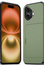 Nomfy Hoesje Geschikt voor iPhone 16 Hoesje Pasjeshouder Shockproof Hard Case - Hoesje Geschikt voor iPhone 16 Hoes Met Kaarthouder - Donkergroen