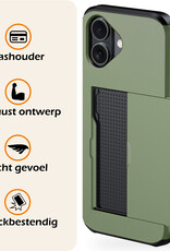 Nomfy Hoesje Geschikt voor iPhone 16 Hoesje Pasjeshouder Shockproof Hard Case - Hoesje Geschikt voor iPhone 16 Hoes Met Kaarthouder - Donkergroen