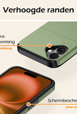 Nomfy Hoesje Geschikt voor iPhone 16 Hoesje Pasjeshouder Shockproof Hard Case - Hoesje Geschikt voor iPhone 16 Hoes Met Kaarthouder - Donkergroen