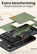 Nomfy Hoesje Geschikt voor iPhone 16 Hoesje Pasjeshouder Shockproof Hard Case - Hoesje Geschikt voor iPhone 16 Hoes Met Kaarthouder - Donkergroen