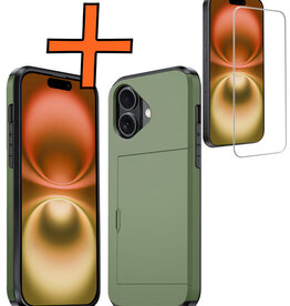 Nomfy Nomfy iPhone 16 Hoesje Pashouder Hard Met Screenprotector - Donker Groen