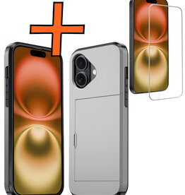 Nomfy Nomfy iPhone 16 Hoesje Pashouder Hard Met Screenprotector - Grijs