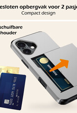 Nomfy Hoesje Geschikt voor iPhone 16 Hoesje Pasjeshouder Shockproof Hard Case Met Screenprotector - Hoesje Geschikt voor iPhone 16 Hoes Met Kaarthouder - Grijs