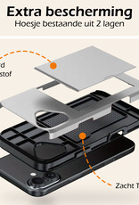 Nomfy Hoesje Geschikt voor iPhone 16 Hoesje Pasjeshouder Shockproof Hard Case Met Screenprotector - Hoesje Geschikt voor iPhone 16 Hoes Met Kaarthouder - Grijs