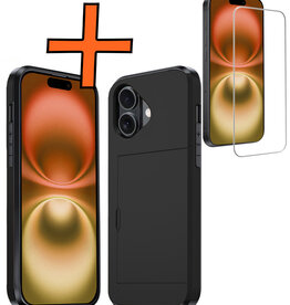 Nomfy Nomfy iPhone 16 Hoesje Pashouder Hard Met Screenprotector - Zwart