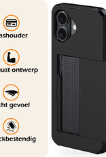Nomfy Hoesje Geschikt voor iPhone 16 Hoesje Pasjeshouder Shockproof Hard Case Met Screenprotector - Hoesje Geschikt voor iPhone 16 Hoes Met Kaarthouder - Zwart
