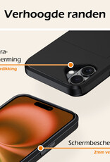 Nomfy Hoesje Geschikt voor iPhone 16 Hoesje Pasjeshouder Shockproof Hard Case Met Screenprotector - Hoesje Geschikt voor iPhone 16 Hoes Met Kaarthouder - Zwart