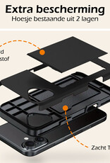 Nomfy Hoesje Geschikt voor iPhone 16 Hoesje Pasjeshouder Shockproof Hard Case Met Screenprotector - Hoesje Geschikt voor iPhone 16 Hoes Met Kaarthouder - Zwart