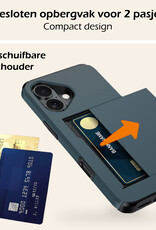 Nomfy Hoesje Geschikt voor iPhone 16 Hoesje Pasjeshouder Shockproof Hard Case Met 2x Screenprotector - Hoesje Geschikt voor iPhone 16 Hoes Met Kaarthouder - Donkerblauw