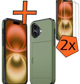 Nomfy Nomfy iPhone 16 Hoesje Pashouder Hard Met 2x Screenprotector - Donker Groen