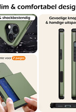 Nomfy Hoesje Geschikt voor iPhone 16 Hoesje Pasjeshouder Shockproof Hard Case Met 2x Screenprotector - Hoesje Geschikt voor iPhone 16 Hoes Met Kaarthouder - Donkergroen