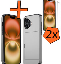 Nomfy Nomfy iPhone 16 Hoesje Pashouder Hard Met 2x Screenprotector - Grijs