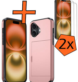Nomfy Nomfy iPhone 16 Hoesje Pashouder Hard Met 2x Screenprotector - Rosé Goud