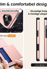 Nomfy Hoesje Geschikt voor iPhone 16 Hoesje Pasjeshouder Shockproof Hard Case Met 2x Screenprotector - Hoesje Geschikt voor iPhone 16 Hoes Met Kaarthouder - Rosé goud
