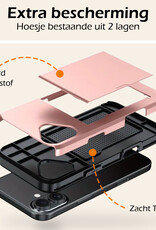 Nomfy Hoesje Geschikt voor iPhone 16 Hoesje Pasjeshouder Shockproof Hard Case Met 2x Screenprotector - Hoesje Geschikt voor iPhone 16 Hoes Met Kaarthouder - Rosé goud