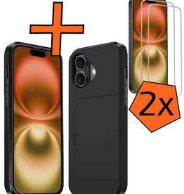 Nomfy Nomfy iPhone 16 Hoesje Pashouder Hard Met 2x Screenprotector - Zwart