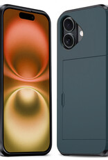 Nomfy Hoesje Geschikt voor iPhone 16 Plus Hoesje Pasjeshouder Shockproof Hard Case - Hoesje Geschikt voor iPhone 16 Plus Hoes Met Kaarthouder - Donkerblauw