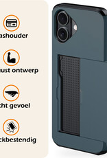 Nomfy Hoesje Geschikt voor iPhone 16 Plus Hoesje Pasjeshouder Shockproof Hard Case - Hoesje Geschikt voor iPhone 16 Plus Hoes Met Kaarthouder - Donkerblauw