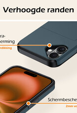 Nomfy Hoesje Geschikt voor iPhone 16 Plus Hoesje Pasjeshouder Shockproof Hard Case - Hoesje Geschikt voor iPhone 16 Plus Hoes Met Kaarthouder - Donkerblauw