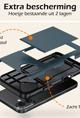 Nomfy Hoesje Geschikt voor iPhone 16 Plus Hoesje Pasjeshouder Shockproof Hard Case - Hoesje Geschikt voor iPhone 16 Plus Hoes Met Kaarthouder - Donkerblauw
