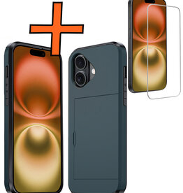 Nomfy Nomfy iPhone 16 Plus Hoesje Pashouder Hard Met Screenprotector - Donker Blauw
