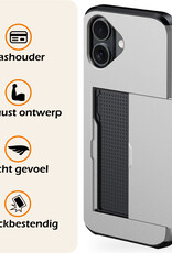 Nomfy Hoesje Geschikt voor iPhone 16 Plus Hoesje Pasjeshouder Shockproof Hard Case Met Screenprotector - Hoesje Geschikt voor iPhone 16 Plus Hoes Met Kaarthouder - Grijs