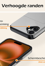 Nomfy Hoesje Geschikt voor iPhone 16 Plus Hoesje Pasjeshouder Shockproof Hard Case Met Screenprotector - Hoesje Geschikt voor iPhone 16 Plus Hoes Met Kaarthouder - Grijs